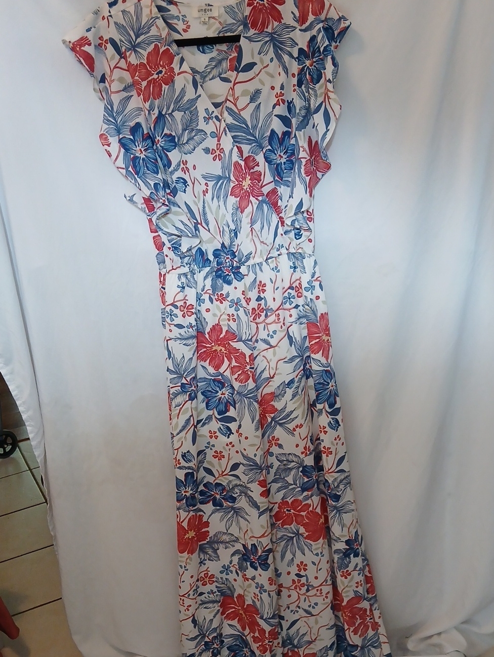 Floral V-Neck Maxi Dress in Blue & Red